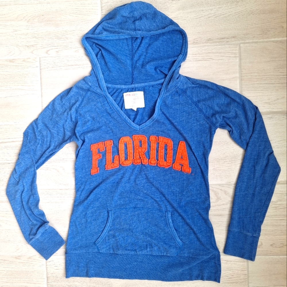 Press Box Women's FL Gators Blue And Orange Lightweight Hoodie Pocket - Medium